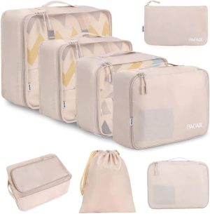 BAGAIL 8 Set Packing Cubes Luggage Organizer Bags for Travel Accessories-CreamPremium Fabric: Smooth and durable fabric protects clothes
